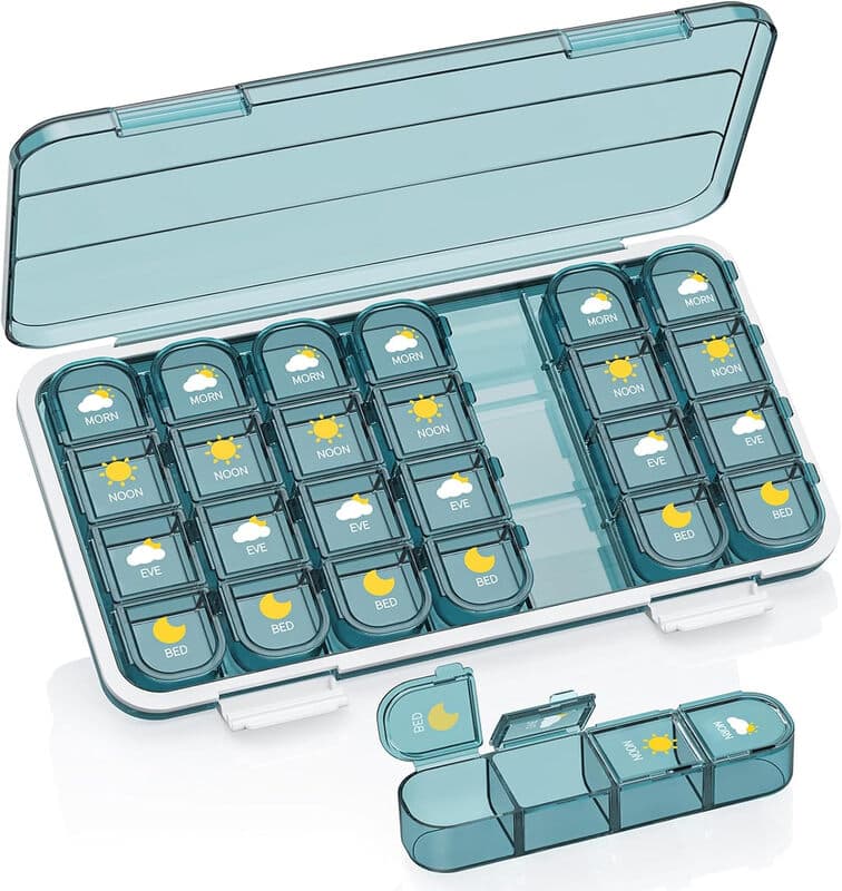 Tabletten-Organizer 4-mal täglich, Pillenbox 4-mal täglich für 7 Tage - GAONLY wöchentlicher Medikamenten-Organizer mit separatem Fach, tragbarer