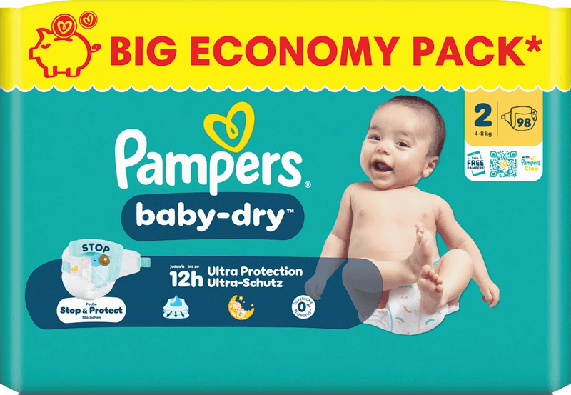Pampers Baby Dry Größe 2 Mini 4–8 kg große Sparpackung 98 Windeln