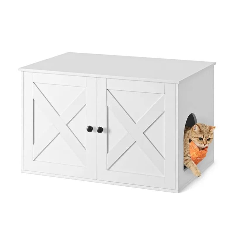 Feandrea Katzenklo-Schrank, verstecktes Katzenklo-Möbel mit herausnehmbarer Trennwand, Beistelltisch, Indoor-Katzenhaus, 80 x 53 x 50 cm, Weiß