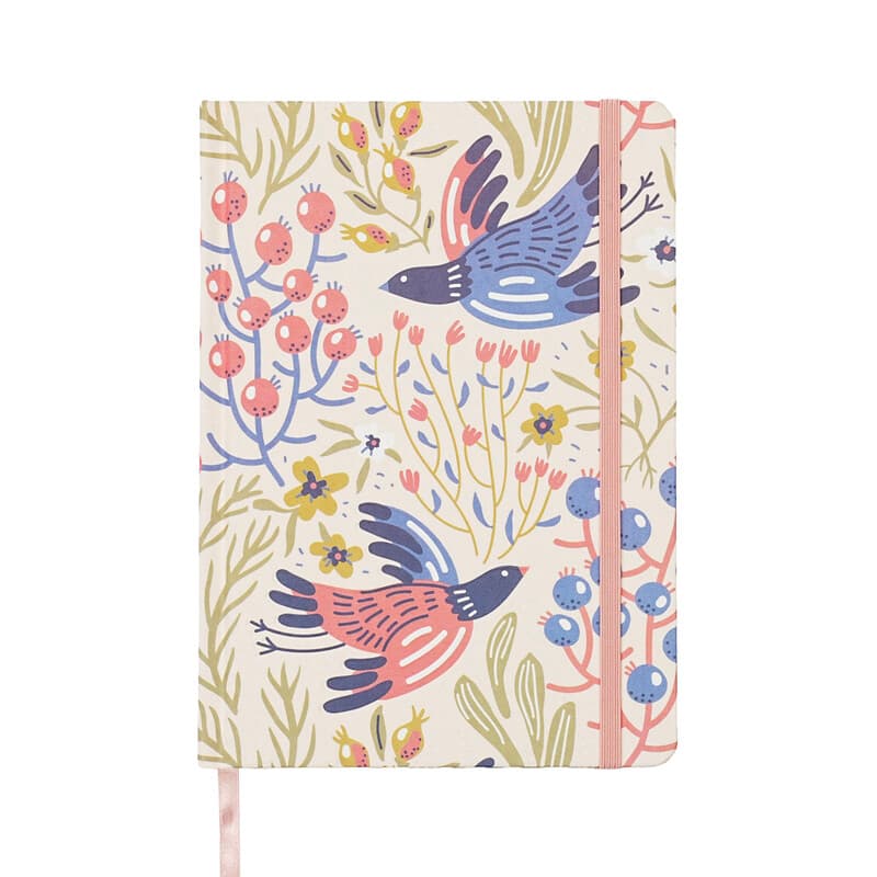 Jubiluu A5 liniertes Notizbuch mit floralem Stoff-Hardcover - 96 Blätter (100 g Offsetpapier), Lesezeichen und Gummiband - klassisch cremefarbenes