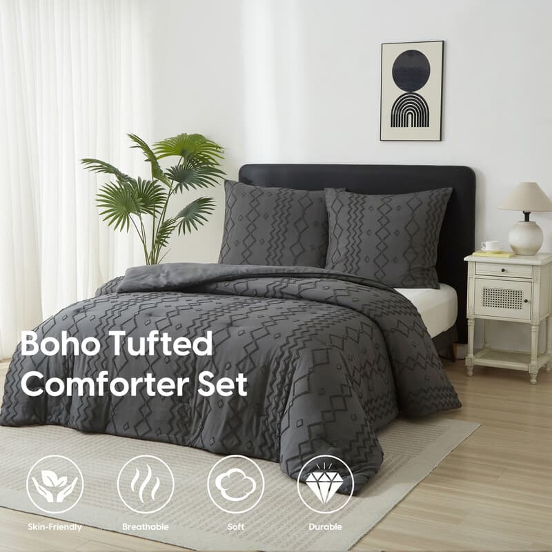Meeallhome Bettwäsche-Set Tufted Bettdecken-Set 200x200cm/80x80cmx2 Dunkelgrau