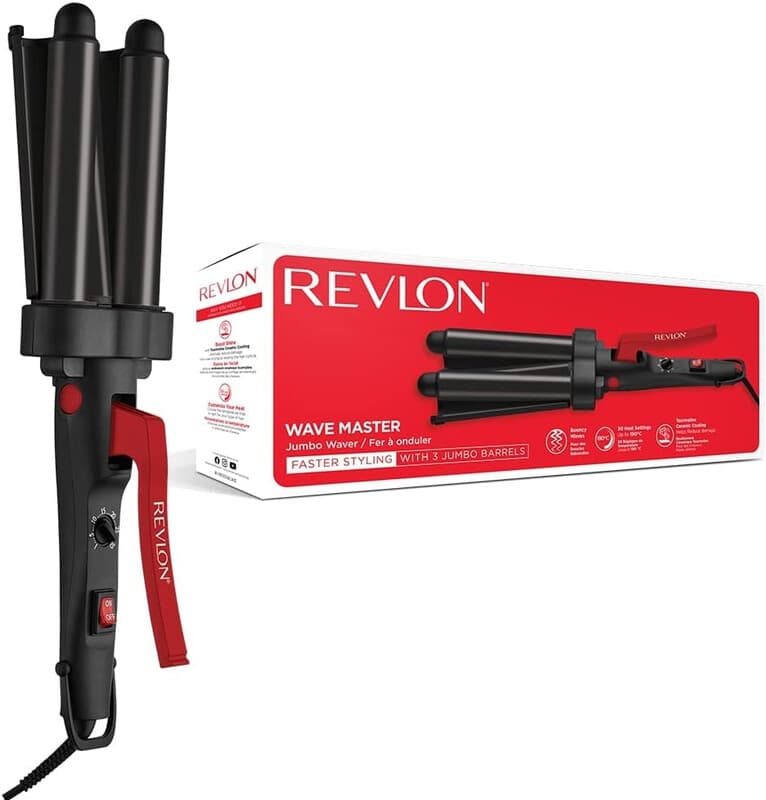 Revlon Haarstylinggeräte Wellenmeister Jumbo-Welleneisen (Design mit drei Jumbo-Stylingplatten, Turmalin-Keramik-Beschichtung, 30