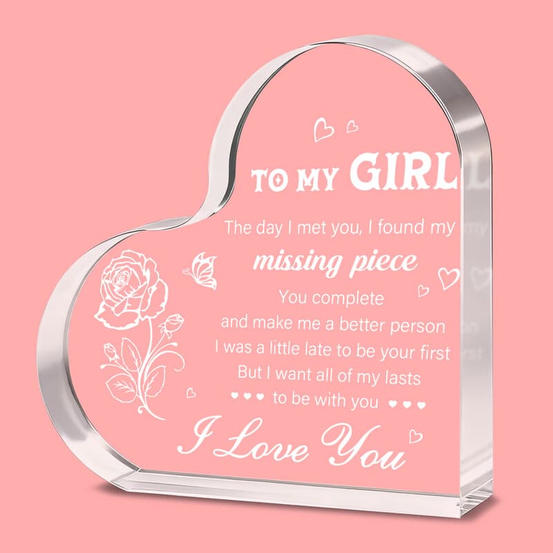 Alphynix 1 Stück Romantisches Kristallherz, "TO MY GIRL" Valentinstagsgeschenk mit "I Want All of My Lasts to Be With You" Liebesbotschaft, Perfektes