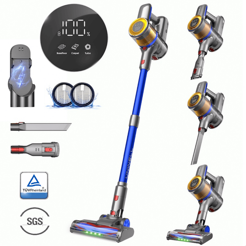 UNINELL HOME UV1 Akku-Staubsauger, 45000Pa/450W Staubsauger für Zuhause mit 60 Minuten Laufzeit, leichter verhedderungsfreier Stielstaubsauger,