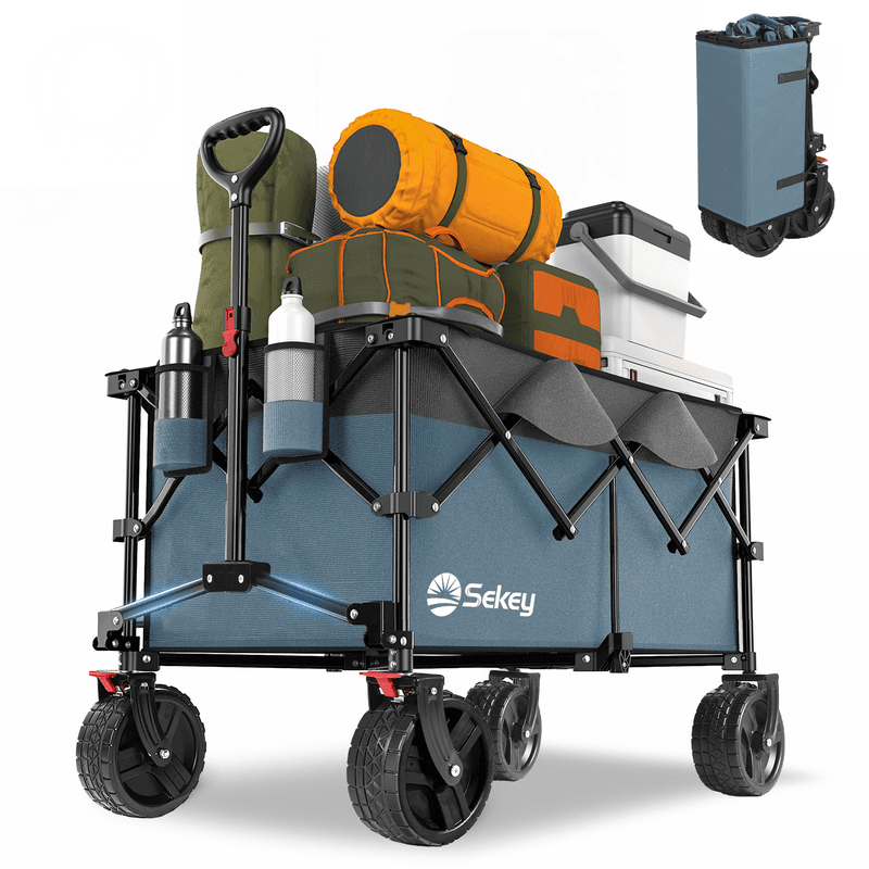 Sekey XXL Plus Bollerwagen Faltbar mit Bremsen 200L 200KG Belastbar, Extra Breite Reifen All Terrain Bollerwagen, Patentiert Zusammenfaltbar aus Vier