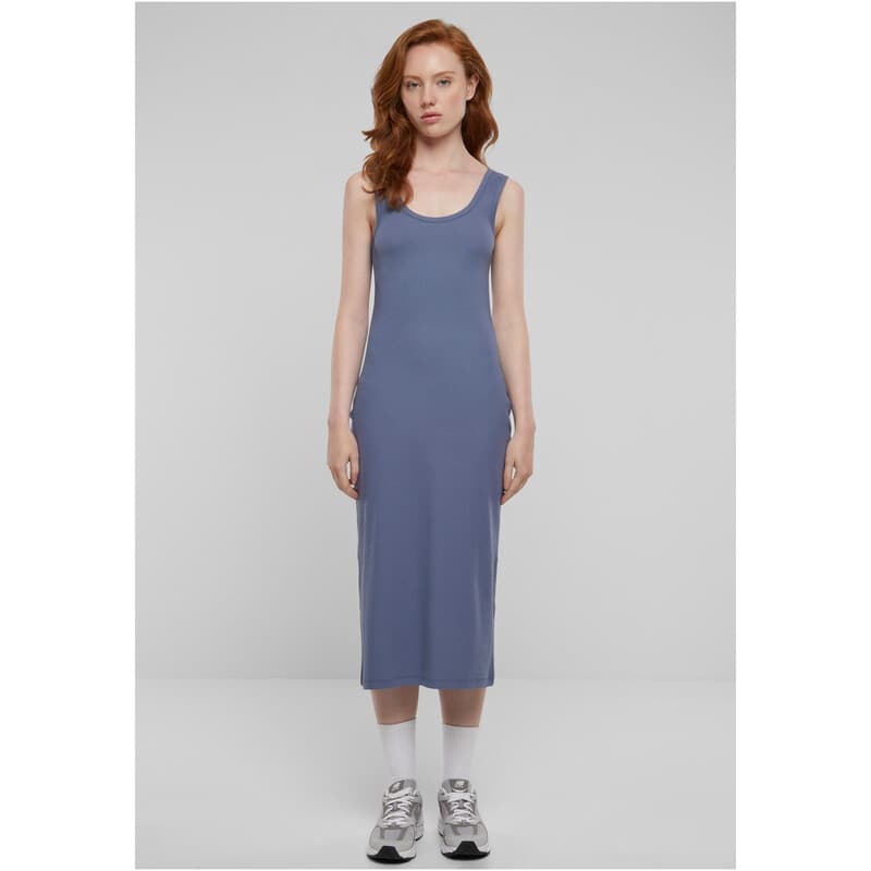 Urban Classics Damenkleid mit geripptem Oberteil Vintageblau L