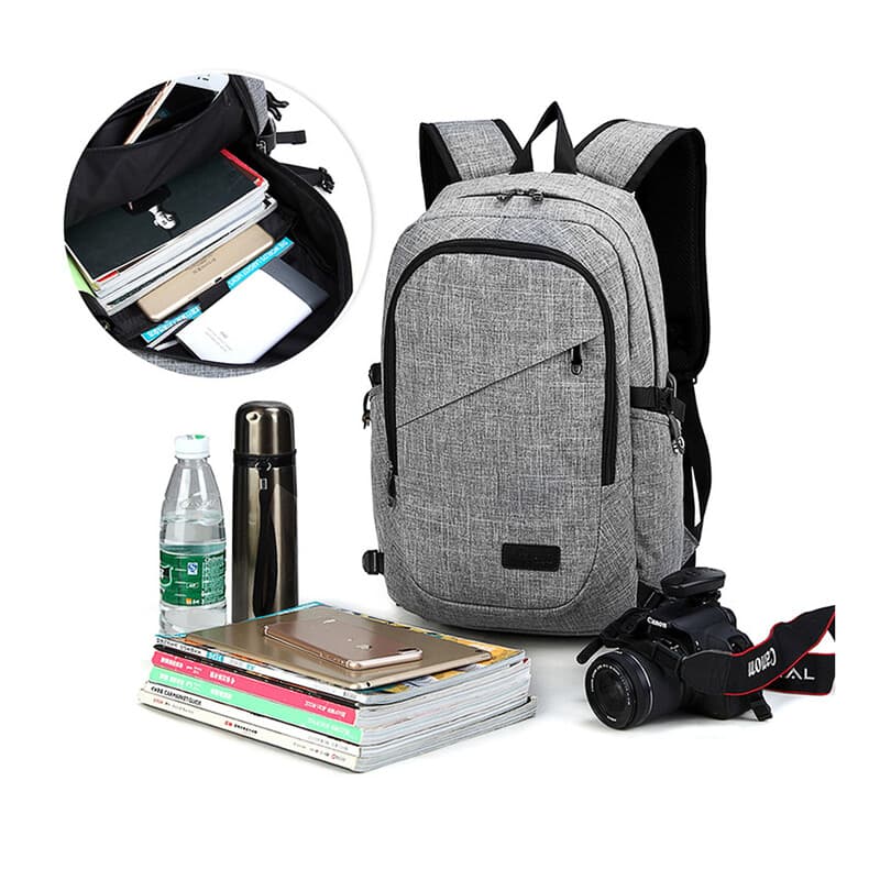 Kono diebstahlsicherer Laptop-Rucksack mit USB-Ladeanschluss, wasserabweisend, leichter Reiserucksack für 15,6-Zoll-Laptops, Männer und Frauen, Grau