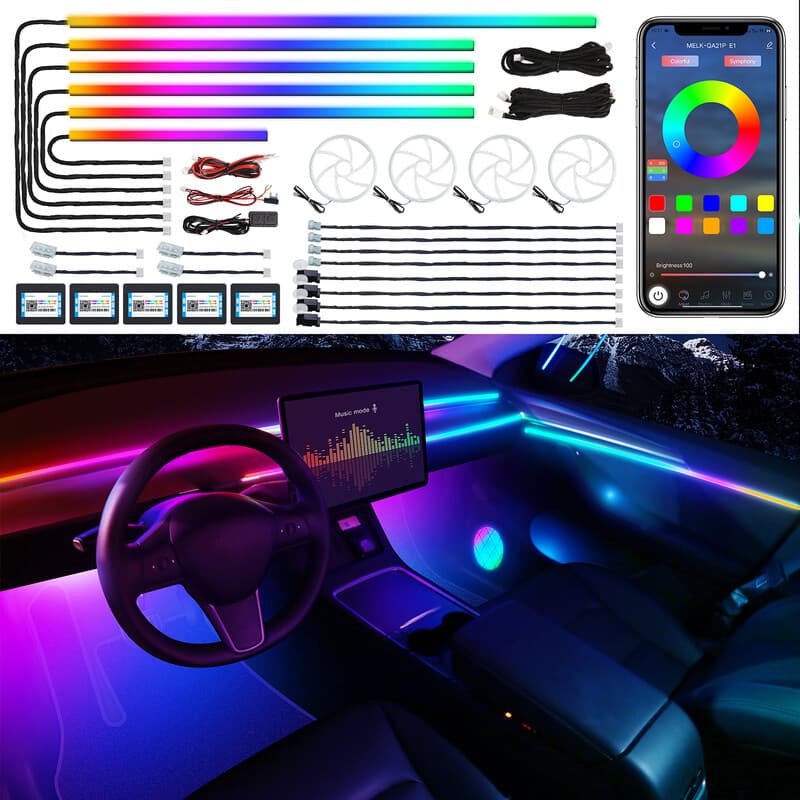 Dreamcolor LED-Streifen aus Acryl für den Innenraum mit kabelloser App, RGB 22-in-1, 175 Zoll, 600 LEDs, Faseroptik, Auto-Ambient-Beleuchtungssets,