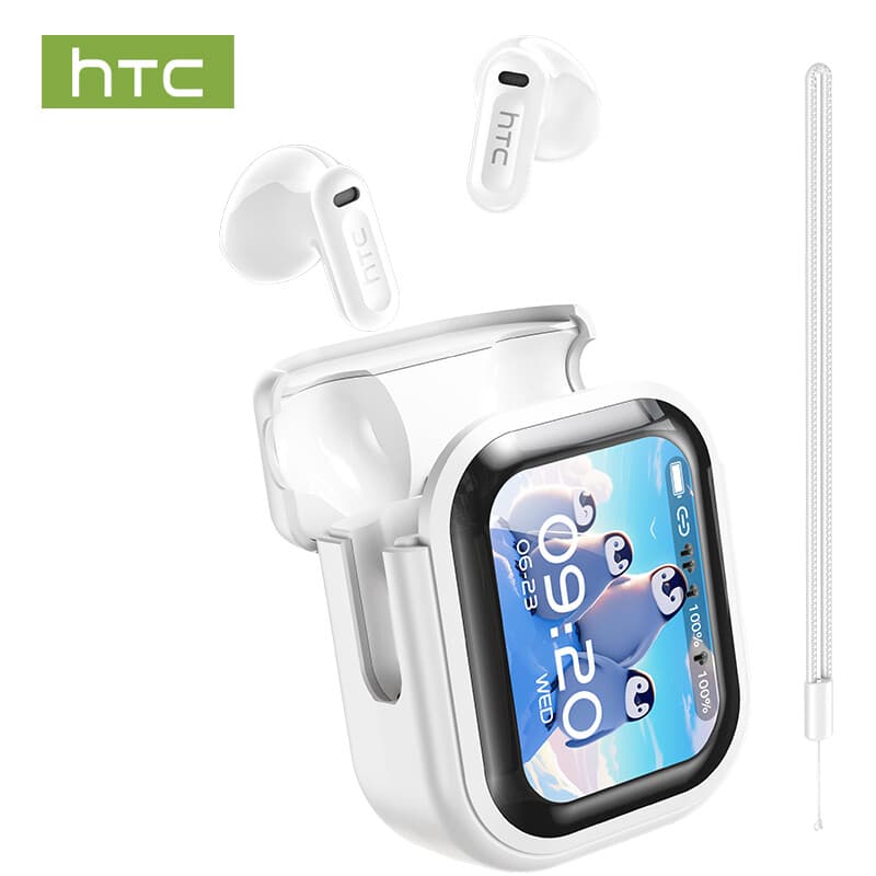 HTC NE20 KI-Sprachübersetzungs-Ohrhörer, Bluetooth 5,4, LED-Display, wasserdicht, TWS, integriertes Mikrofon, Weiß