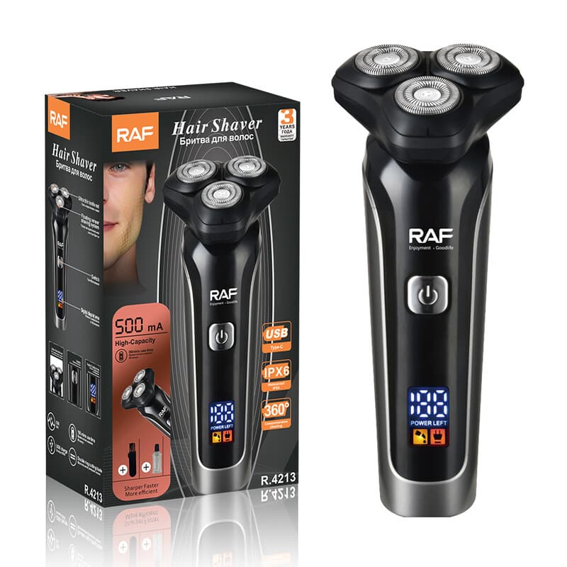RAF Elektrischer Herrenrasierer, 3D-flexibler Rotationsrasierer, USB-wiederaufladbar, IPX6 wasserdicht, kabelloser Barttrimmer, Herrenpflege-Set