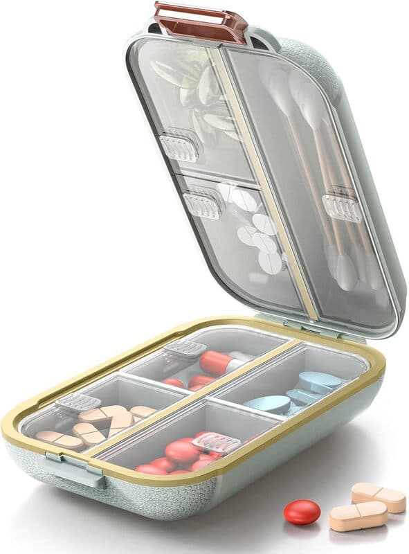 Tragbarer Pillen-Organizer, Pillendose mit 7 Fächern, kleine Pillenbox für Reisen, täglicher Medikamenten-Organizer mit luftdichtem Deckel,