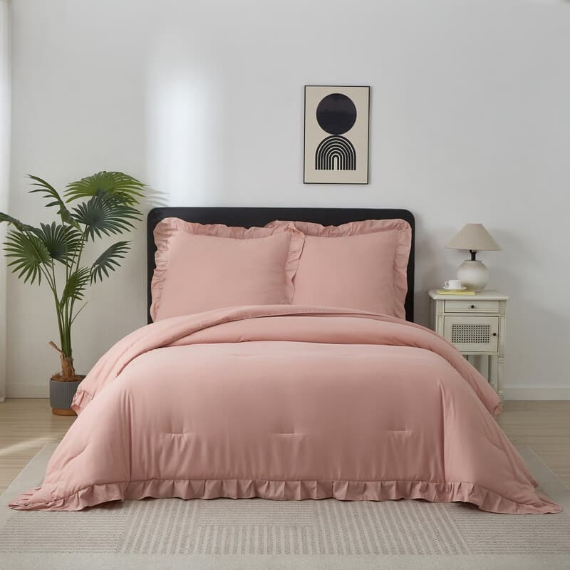 Meeallhome Bettwäsche-Set Vintage Rüschen Bett-Set 240x220cm/80x80cmx2 Pink