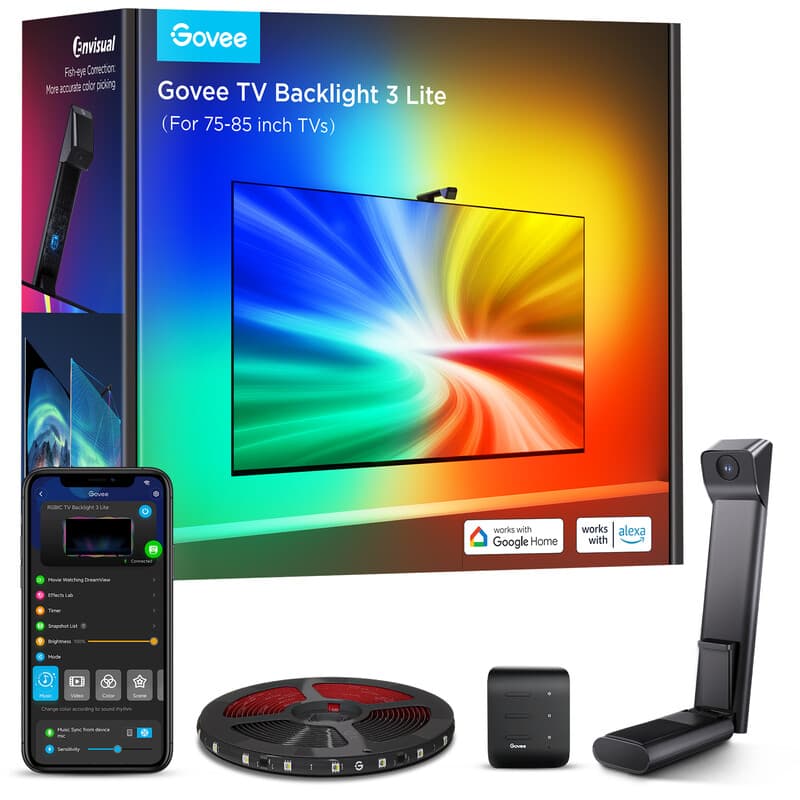 Govee H6099 TV Hintergrundbeleuchtung 3 Lite | LED Hintergrundbeleuchtung | für TVs 75-85 Zoll, RGBICW, Wi-Fi+Bluetooth - Perfect Gift