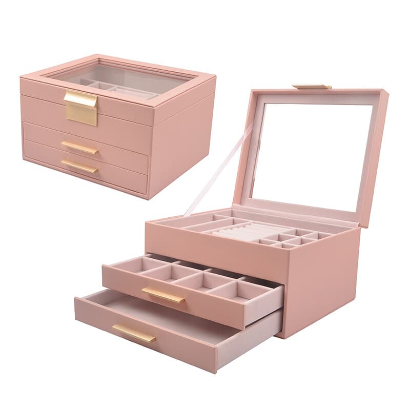 JORDAN&JUDY Schmuckkiste mehrlagig Kleine Ohrringbox Ringe Aufbewahrung Halskettenbox Schmucketui - 3-lagig Pink