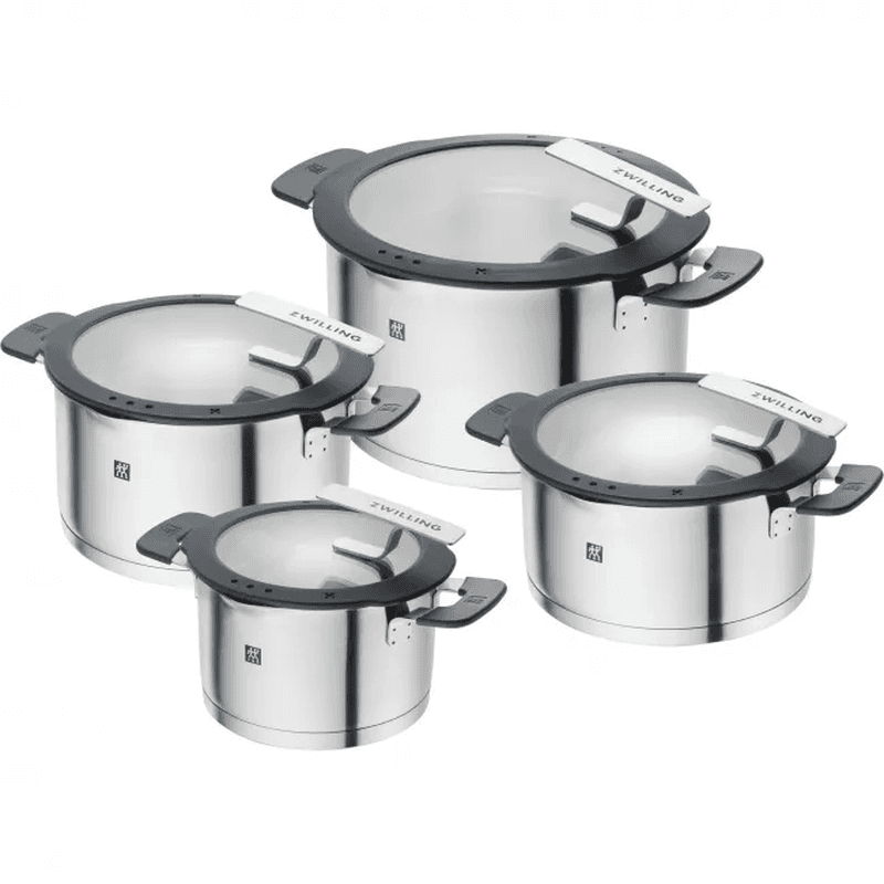 Zwilling SIMPLIFY Edelstahl-Kochgeschirr-Set, 4-teilig, mit Deckeln (Kochtopf und Bratpfanne), 46,6x26x37cm, 9,3kg, 100% Edelstahl
