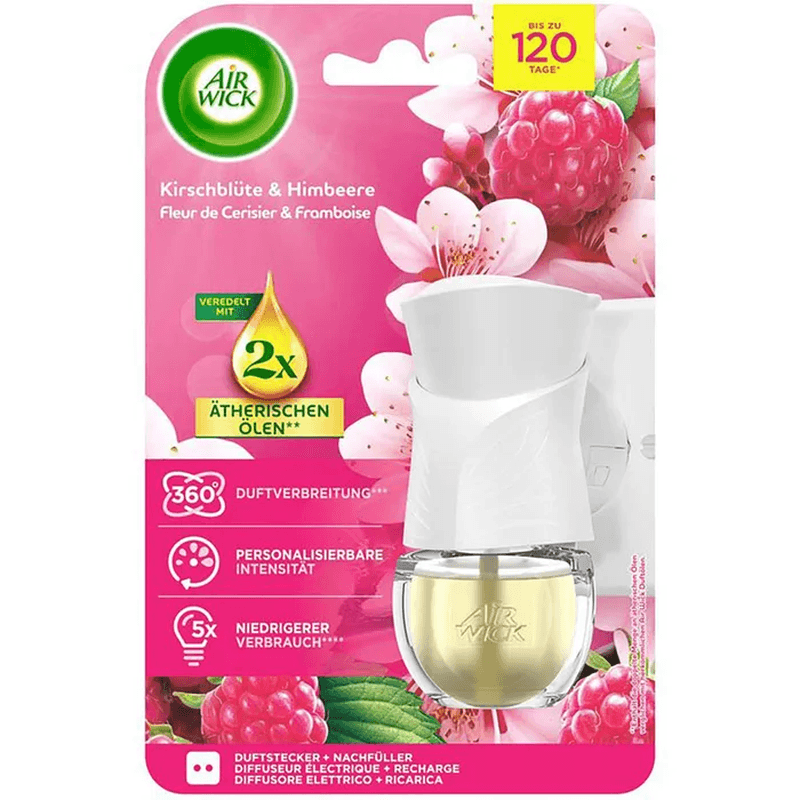 Airwick Raumduft Duftstecker, Duftölflakon, 19 ml, Starterset, ätherische Öle, Kirschblüte & Himbeere