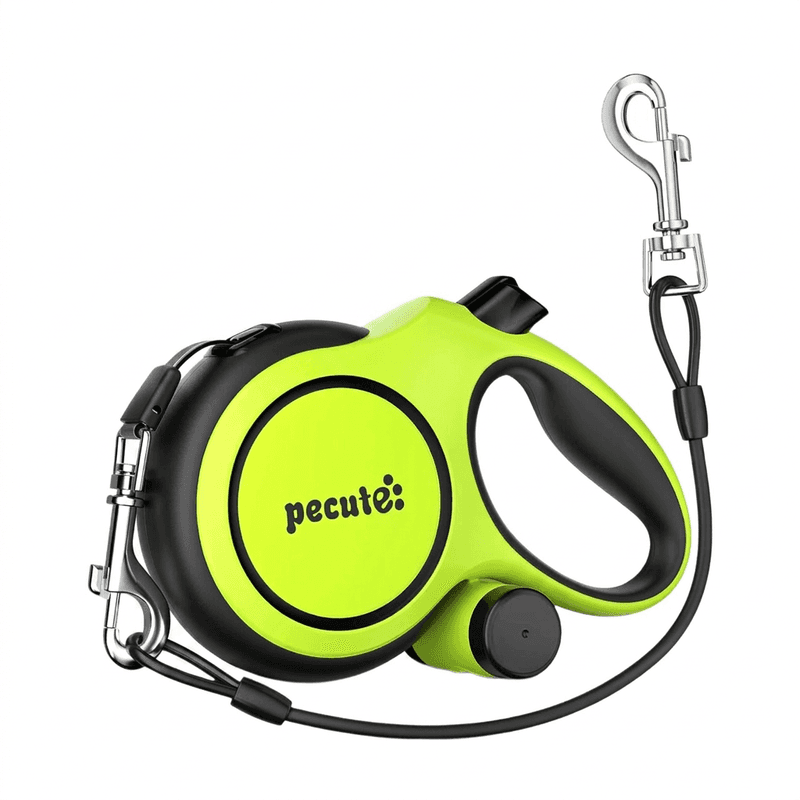 Pecute Instant-Control-Serie 8m Einziehleine für Hunde, mit Stahlseil und Kotbeutelhalter - Grün
