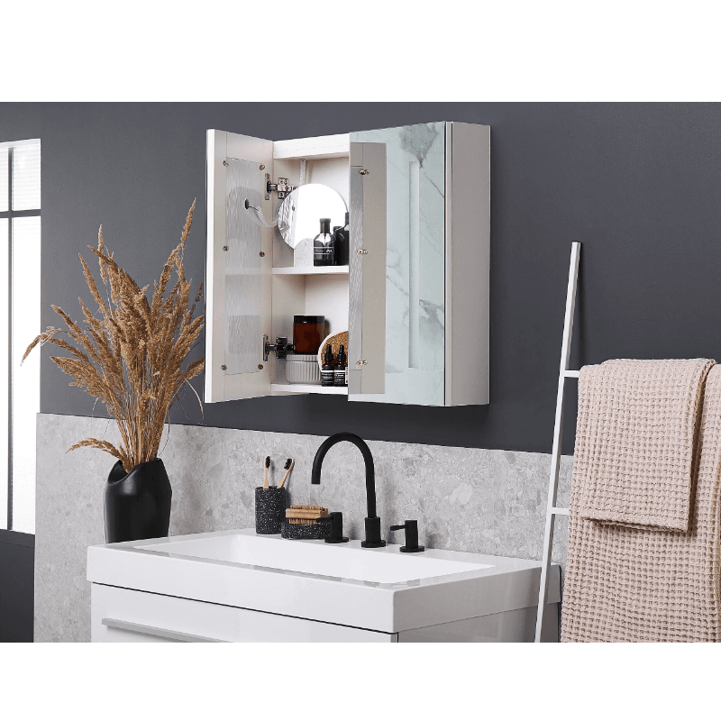 Beliani Badezimmer-Wandschrankspiegel mit LED-Beleuchtung für einfaches Make-up und Stauraum (60 x 60 cm)
