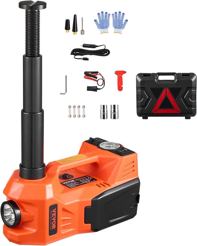 VEVOR Elektro-Autolift 5 Tonnen Scherenhub mit integrierter Pumpe, verstellbares 12V-Reifenwechselwerkzeug inkl. Sicherheitshammer & LED-Licht,
