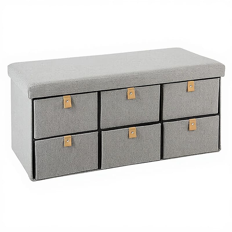 6-schubladiger Klapp-Hocker, Wildlederoptik, Grau-Grün