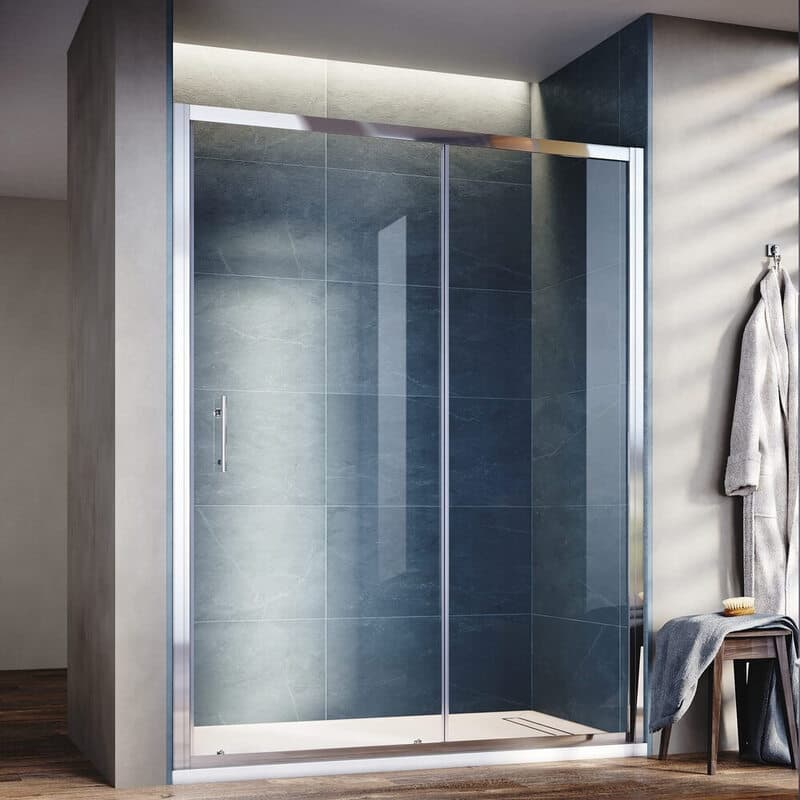 SONNI Duschtür SL-Serie, Gleitschiene, Türgriff-Ausführung, 1000*1850, T5-Lichtwelle, Aluminium in glänzendem Silber, DE