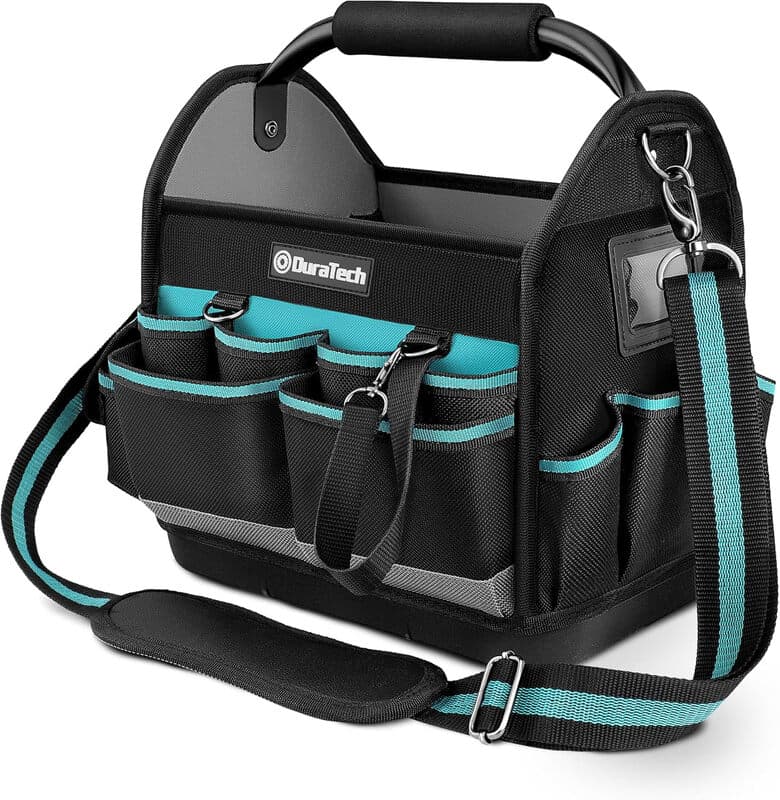 DURATECH Werkzeugtasche 30,5 x 22 x 30 cm, robuste 900D-Offene Werkzeugtasche, Elektriker-Werkzeugtasche mit drehbarem Stahlrohrgriff und