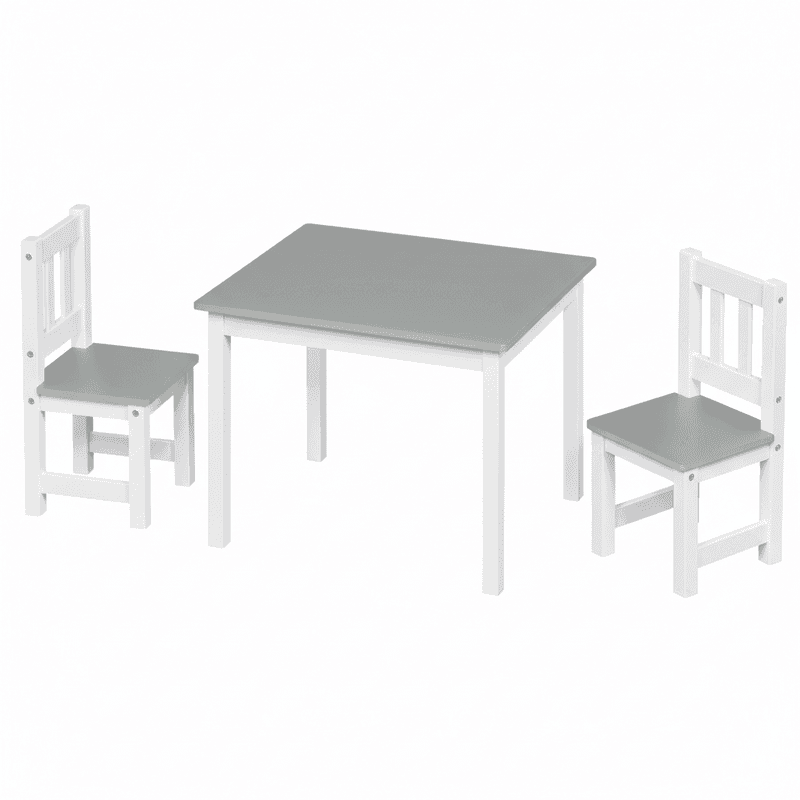 WOLTU Kindertisch mit 2 Stühlen, abgerundete Ecken, MDF, Weiß/Grau, 60x48x50 cm Tisch, 25x55x25 cm Stuhl