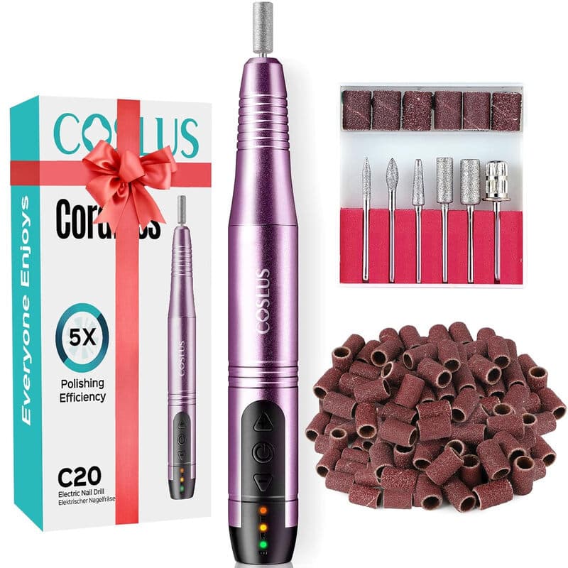 COSLUS Kabelloser Elektrischer Nagelfräser für Acryl-, Gel- und Dip-Puder-Nägel, Tragbare Nagelfräsmaschinen-Set für Maniküre & Pediküre,