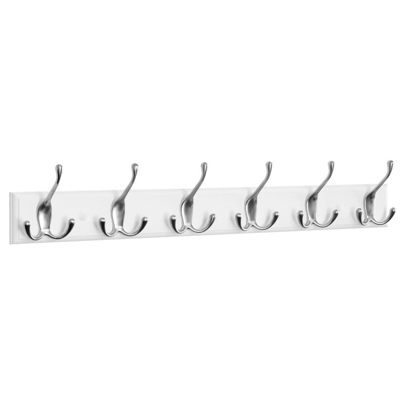eSituro Garderobenhaken, Garderobenleiste mit 6 Dreifachhaken, Wandmontierte Garderobenleiste, Modern, Metall MDF, Weiß, Silber, SGR0160