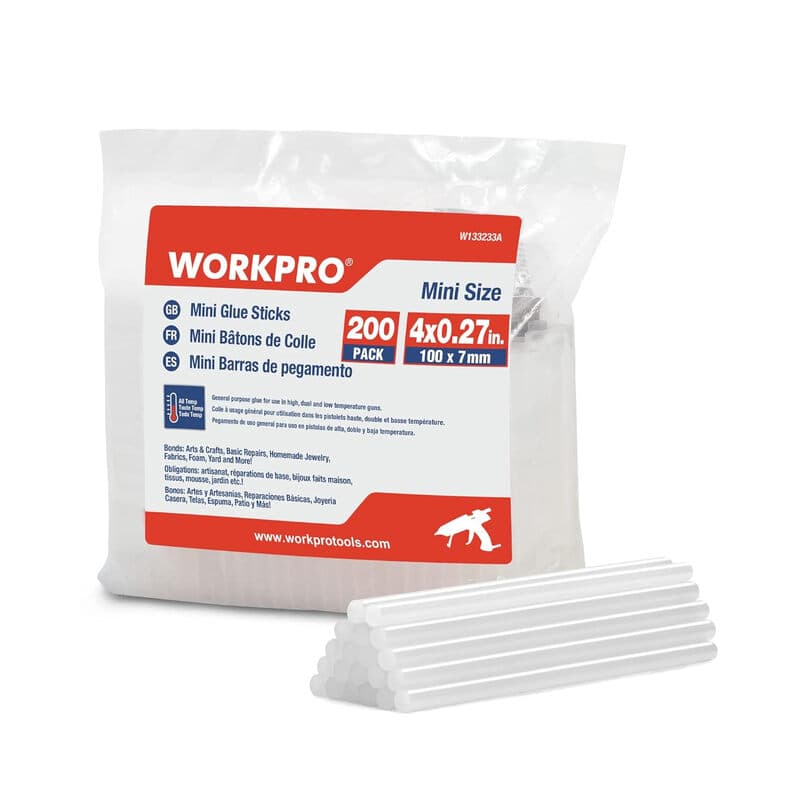 WORKPRO 200 Stück Heißklebestäbe, 7 mm x 100 mm, transparent, universelle Heißklebepistolen-Stäbe für DIY-Kunsthandwerk und Hobbys