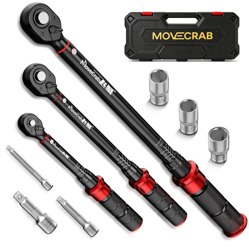 MoveCrab Mechanischer Drehmomentschlüssel-Satz 9-teilig 5-220 N.m für Fahrrad, Motorrad, Auto und industrielles Reparatur-Werkzeugsatz