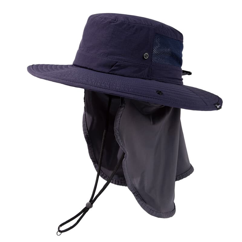 TOP-EX Herren-Sonnenhut mit UV-Schutz, Cooling-Neckband, Sonnenbrillen-Klammer und weiter Krempe – Anglerhüte, M/L, Navy