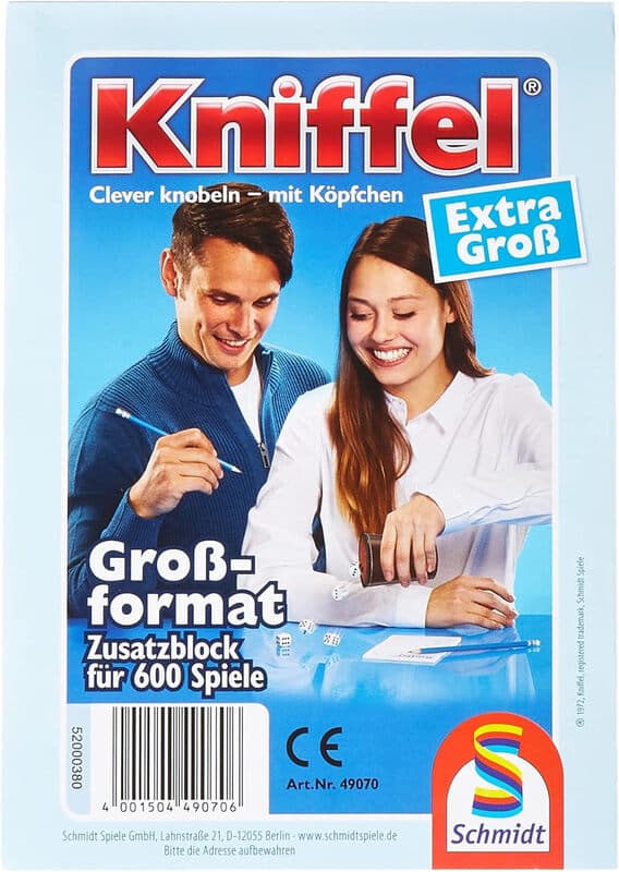 Schmidt Spiele 601.873.9 49070 - Extra großer Yahtzee-Punkteblock