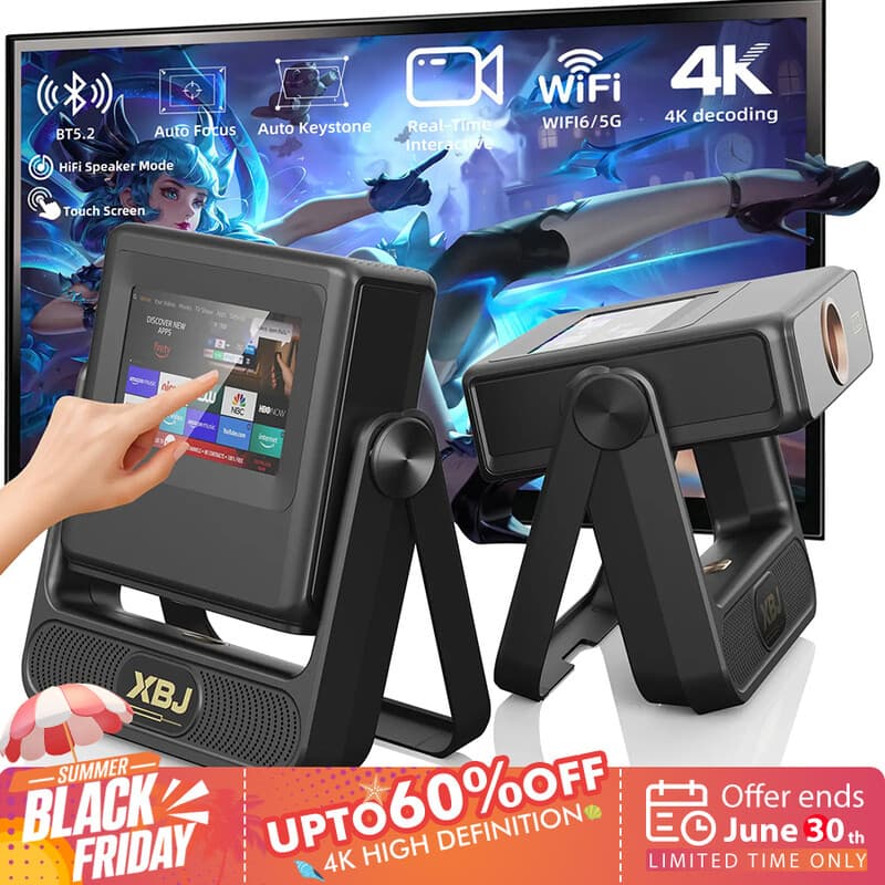 XBJ Outdoor-Beamer mit Touch-Tablet, 250 Zoll Heimkino Smart-Projektor, Native 1080P/4K Unterstützt, Android-System, 900 ANSI Lumen, Grau (A5Pro)