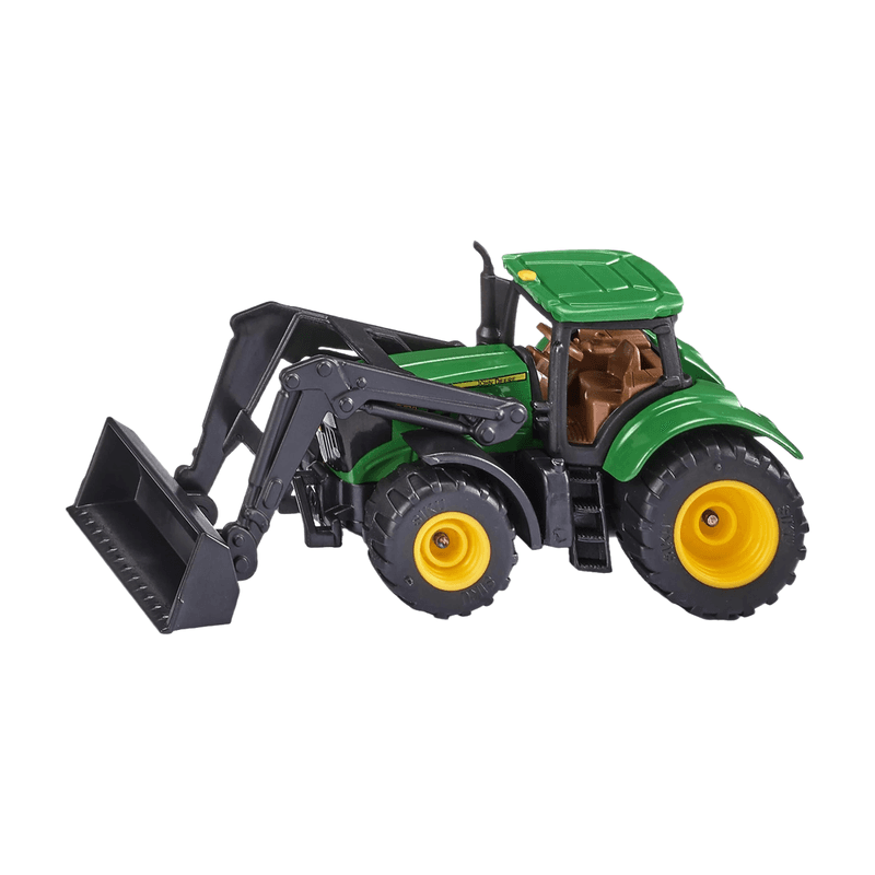 SIKU 1395 John Deere Traktor mit Frontlader, Grün, Metall/Kunststoff, Bereifung aus Gummi, Beweglicher Frontlader