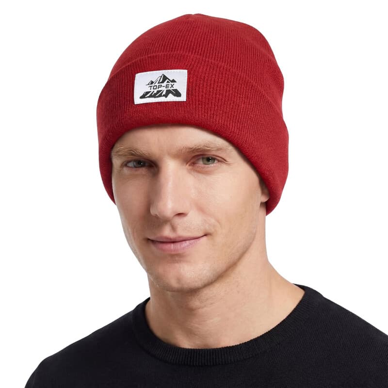 TOP-EX Beanie-Mütze Herren Damen 100% Merinowolle Winter Warme Outdoor-Mütze mit Fleece-Futter M/L Rot