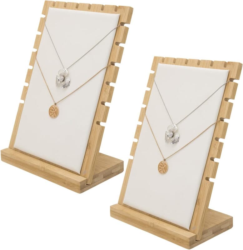 MyGift Bambus- und Holz-Doppelpaneel-Halskettenständer für Tischplatten, 2-teiliges Set