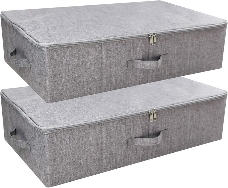ANQI 2er-Pack faltbare Unterbett-Aufbewahrungsboxen mit Reißverschlussabdeckung, hellgrau