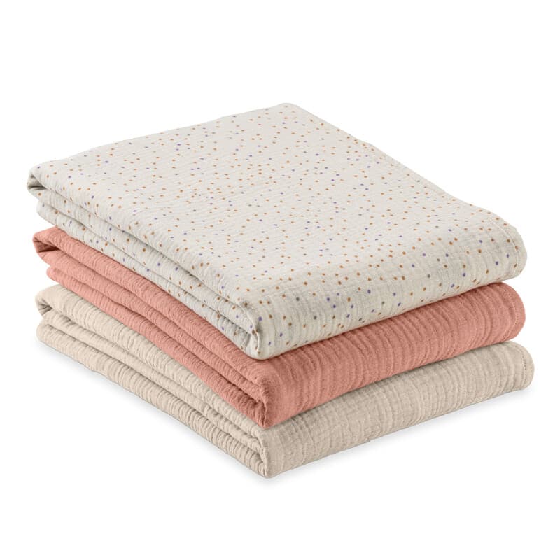 Hauck Mullwindeln / Mulltücher / Spucktücher Cuddle N Clean – 3er Set 80 x 80 cm – Beige Punkte / Kork / Beige