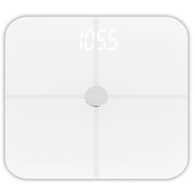 ADLER AD 8187 intelligente Personenwaage, 28 × 28 × 2,5 cm, 1 St., Weiß, mit App-Integration, LED