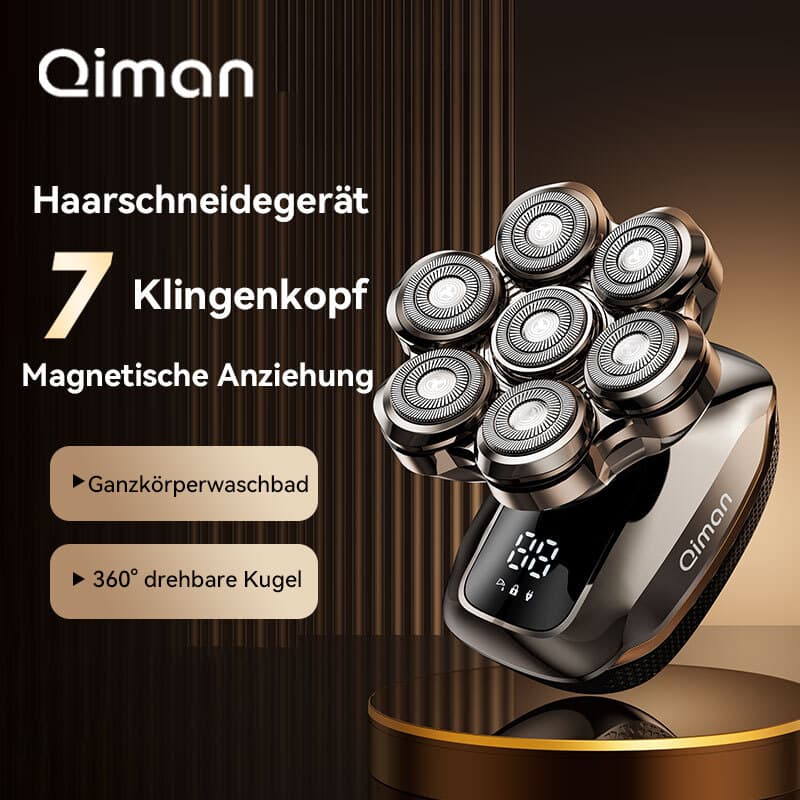 Qiman8005 Rasierer für Glatzköpfe - 7D Schwebekopf für Nass-/Trockenrasur mit smartem LED-Display