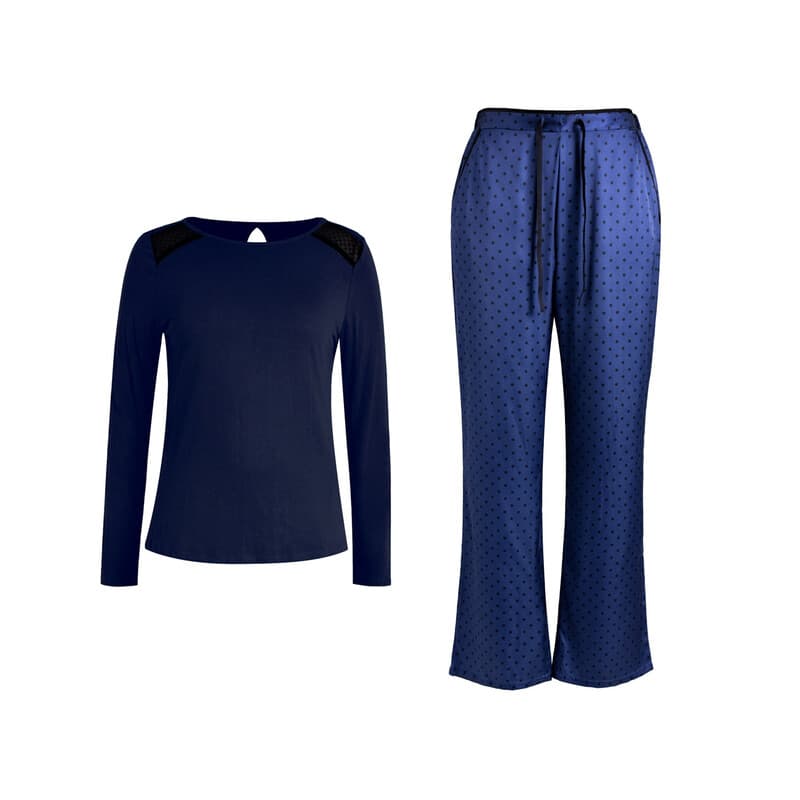 IZURIA Langarmshirt mit Rundhalsausschnitt in Marineblau und marineblaue Hose, Set Größe L