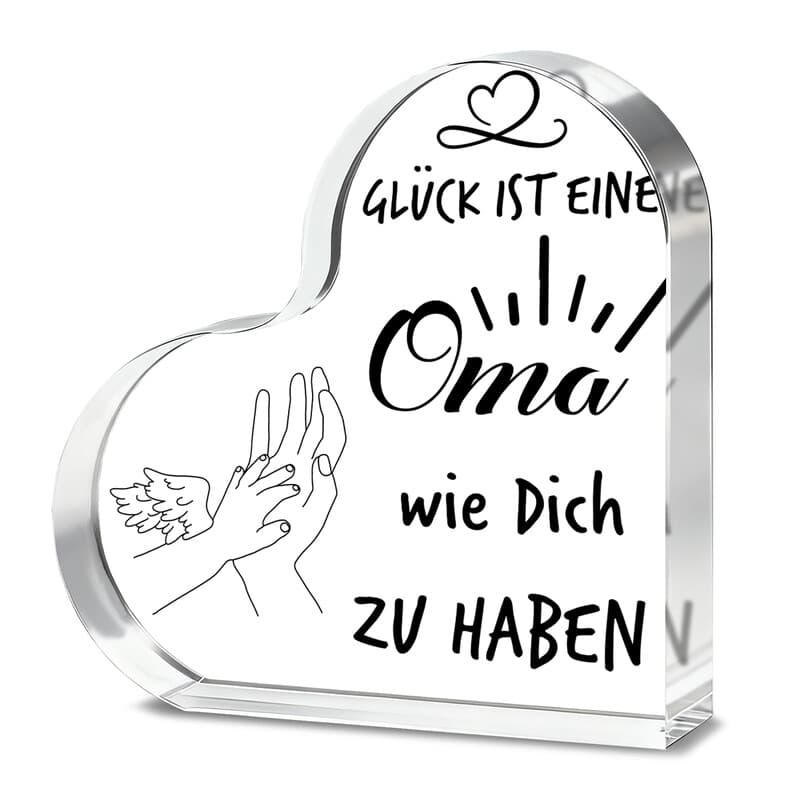 Alphynix 1 Stück Deutsches Oma Herz Kristall Plakette, "GLÜCK IST EINE OMA WIE DICH ZU HABEN" Geschenk mit Engelsflügel-Hand-Design, Rührendes Oma