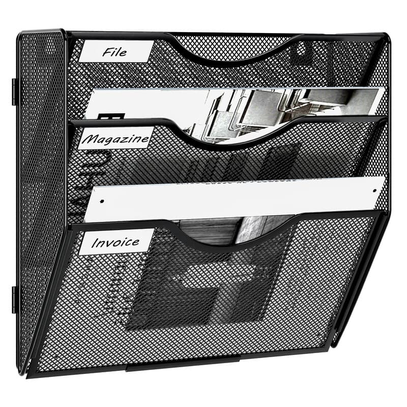 Senhoglb Wand-Aktenablage aus Metallgitter, A4, 3-stufig, vormontiert, Schwarz, Neujahr-Angebot, Top-Geschenkideen