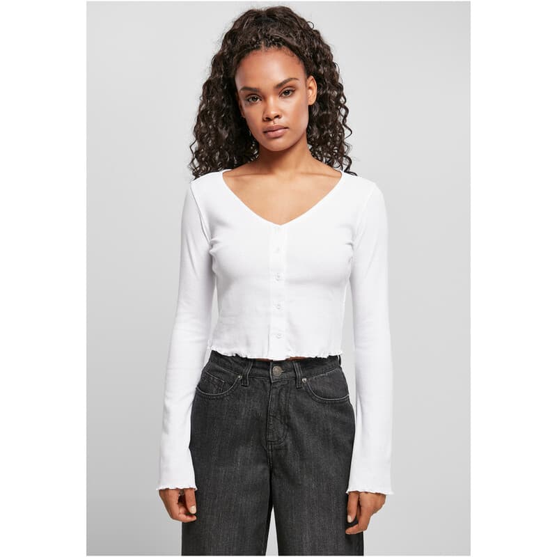 Urban Classics Damen kurzer Rippstrick-Cardigan, weiß, M