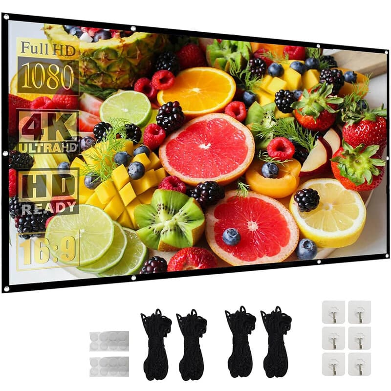 XBJ 120 Zoll 16:9 tragbarer, klappbarer, faltfreier beidseitiger 4K Ultra HD-Projektor-Projektionsbildschirm, 160° Weitwinkel, extra lange Seile und