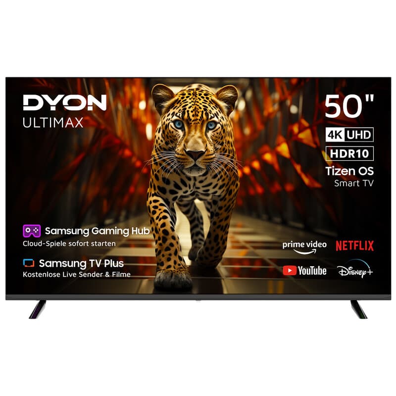 DYON ULTIMAX 50U-TI - 50 Zoll (126 cm) 4K Ultra HD Smart TV mit Samsung Tizen OS, Triple Tuner (DVB-C/-S2/-T2), Samsung Smart & Gaming Hub, Prime