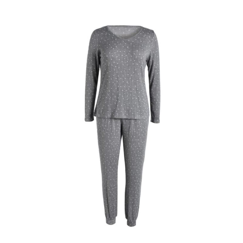 IZURIA Oberteil- und Hosen-Set, V-Ausschnitt, bedruckt, dunkelgrau, Langarm, Größe S
