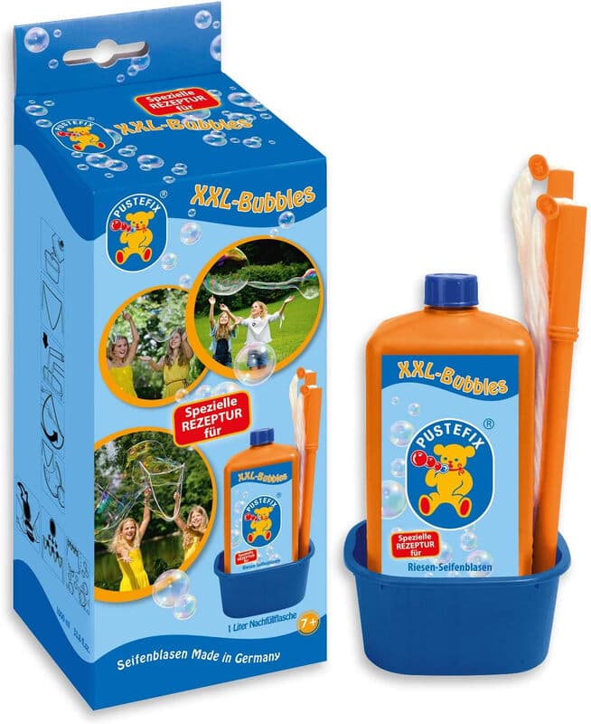 PUSTEFIX - 420869858 XXL-Bubbles I 1000 ml Seifenblasenlösung und Zubehör I Bunte Blasen I Für Hochzeiten, Kindergeburtstage, standesamtliche