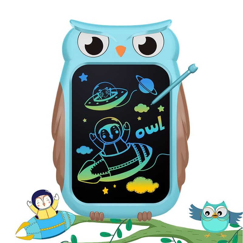 CHEERFUN 8,5 Zoll LCD-Schreibtafel in Blau mit Eule: Das perfekte Geschenk für Kinder von 3–8 Jahren. Leicht, sicher und löschbar. Ideal für